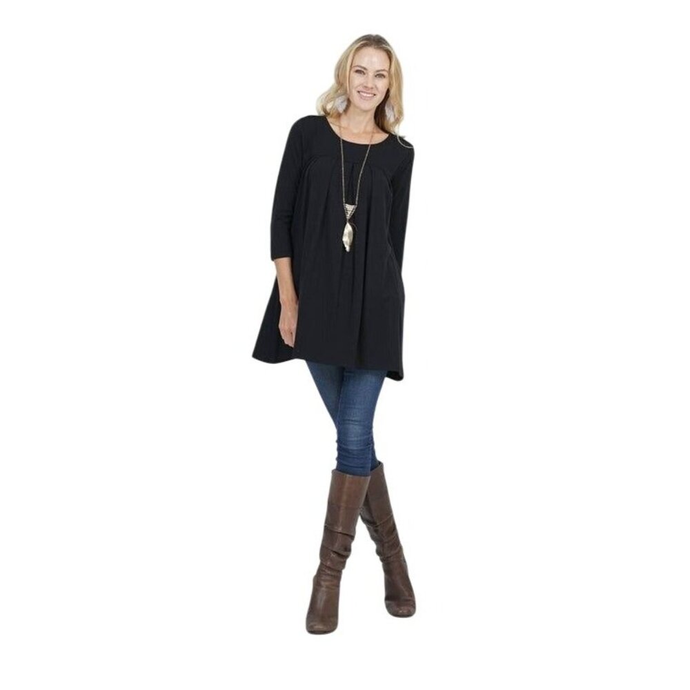 Zenana Premium Womens Black Tunic Top M Polyester Rayon Blend Three-Quarter Slee